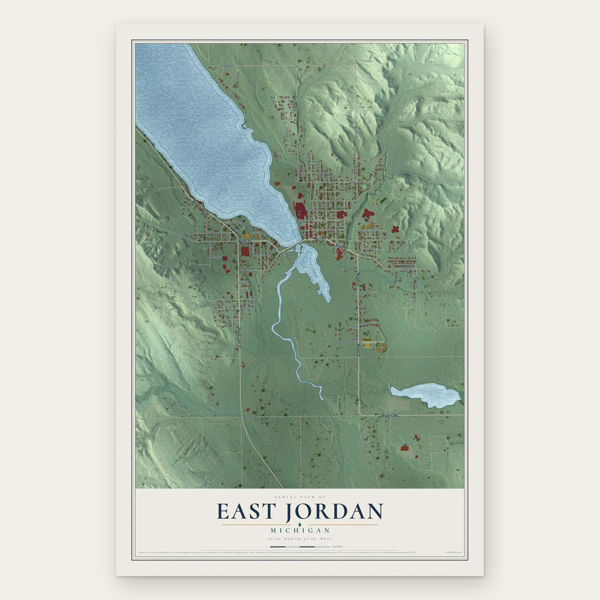 East Jordan, Michigan map print, the full design