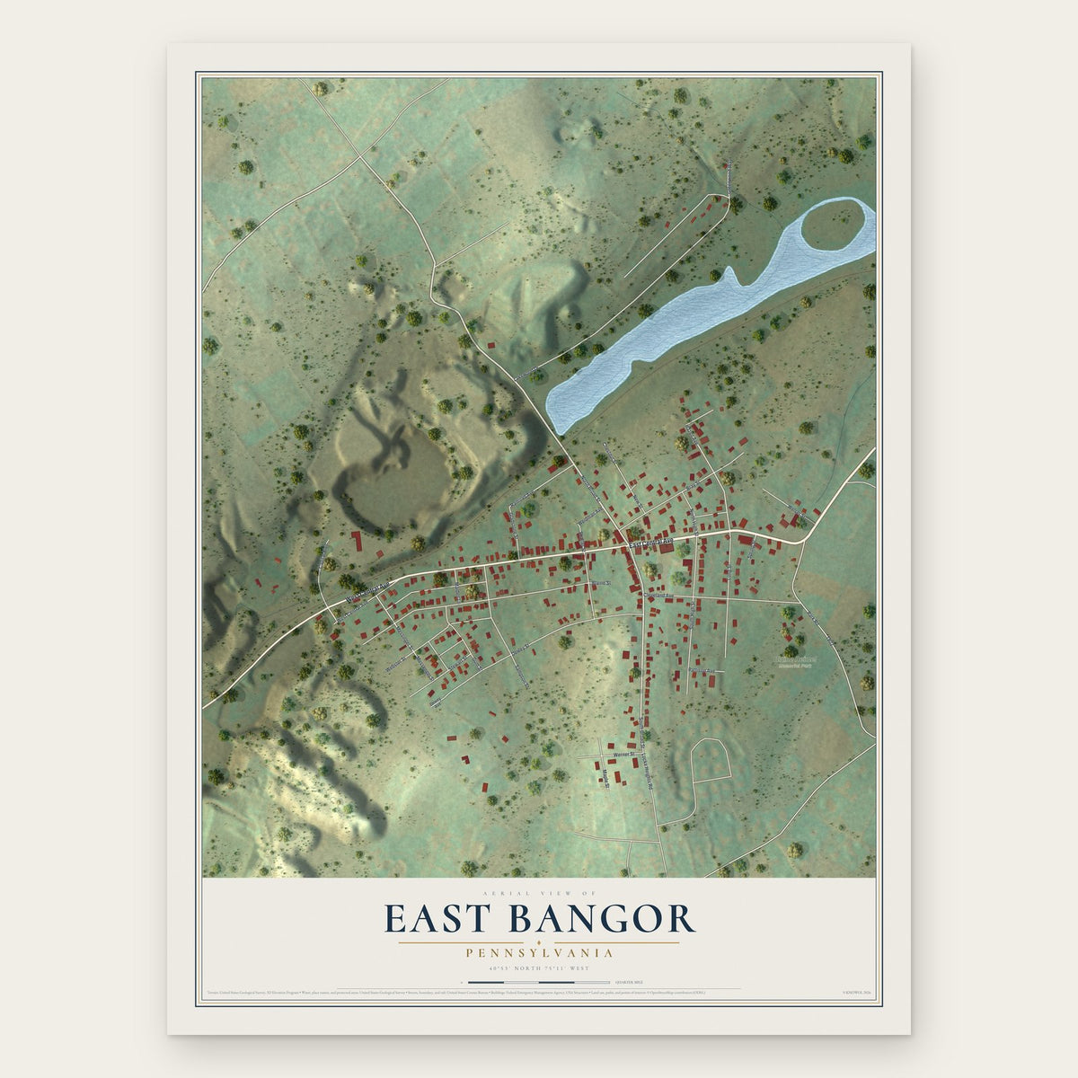 East Bangor, Pennsylvania map print, the full design