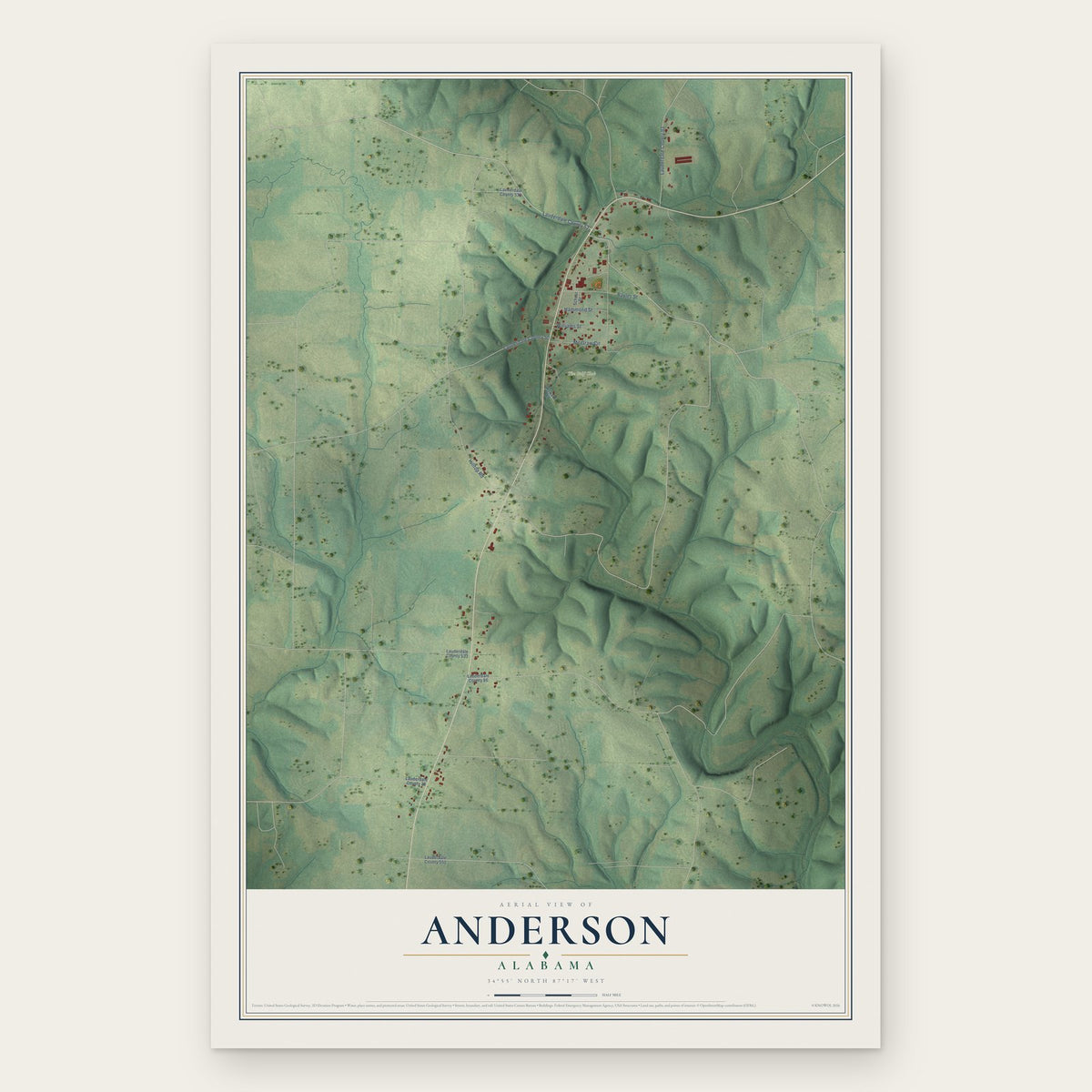 Anderson, Alabama map print, the full design