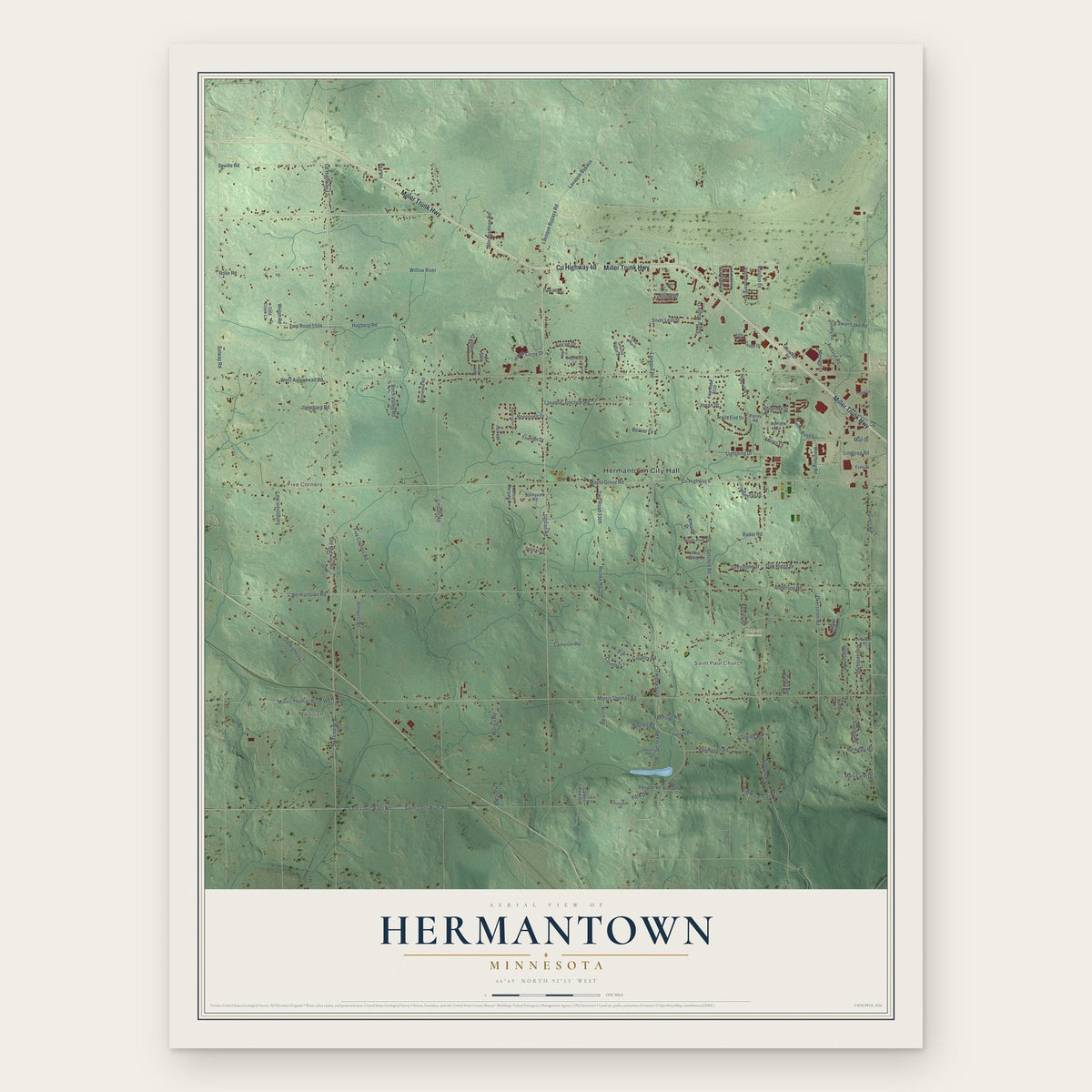 Hermantown, Minnesota map print, the full design