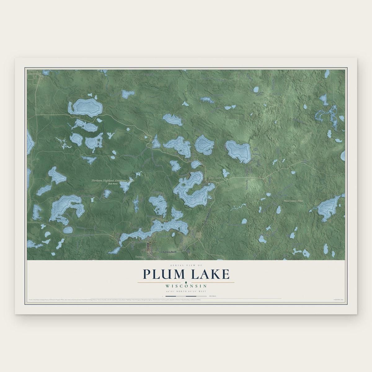 Plum Lake, Wisconsin map print, the full design