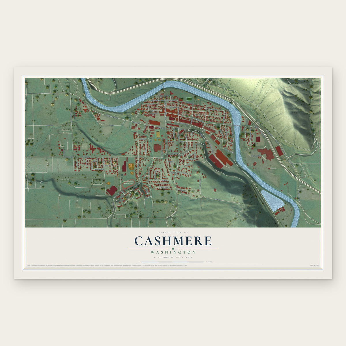 Cashmere, Washington map print, the full design
