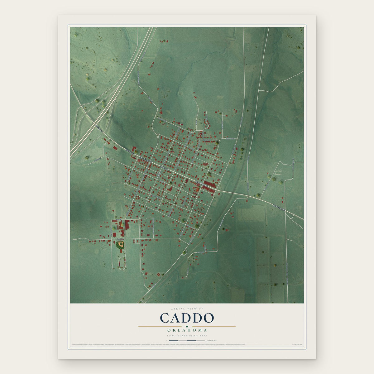 Caddo, Oklahoma map print, the full design