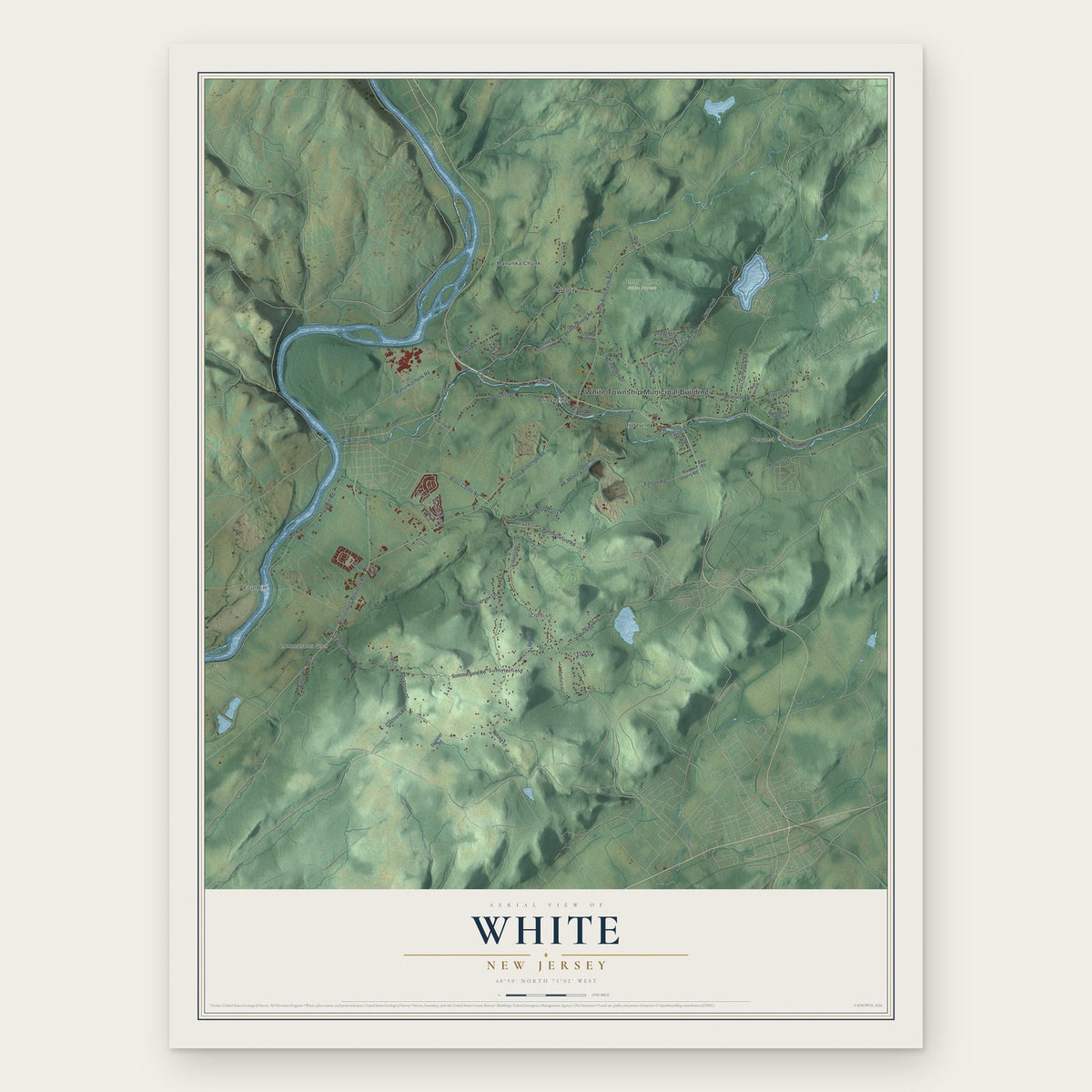 White, New Jersey map print, the full design