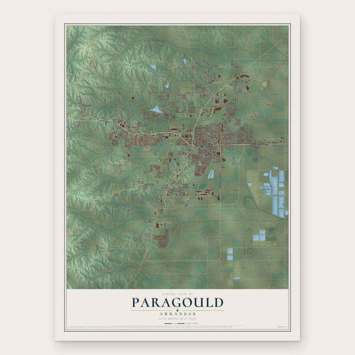 Paragould, Arkansas map print, the full design