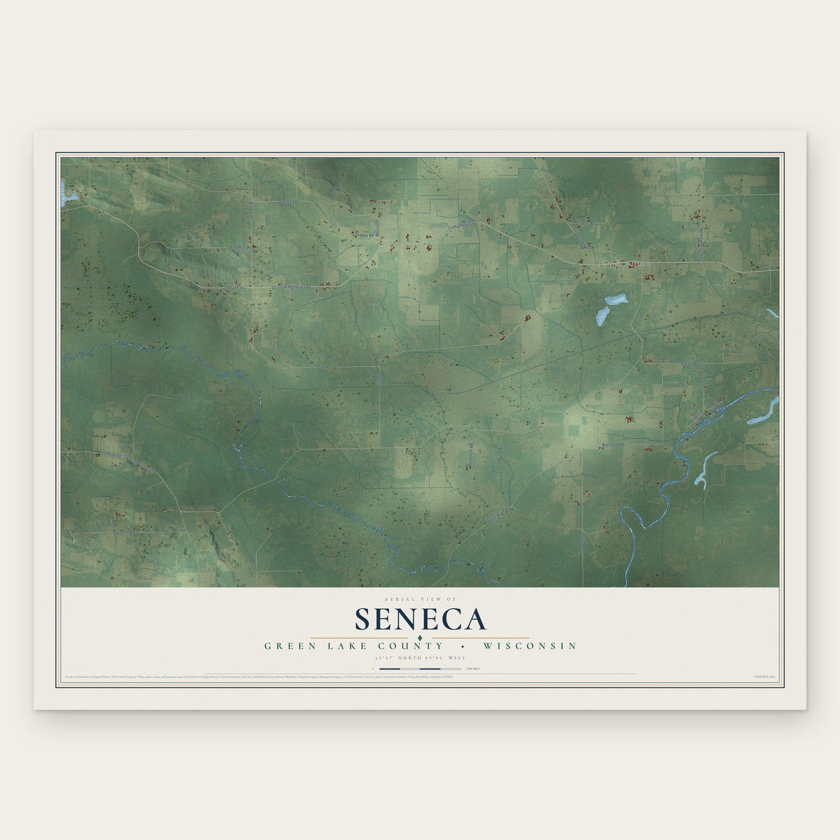 Seneca, Green Lake County, Wisconsin map print, the full design