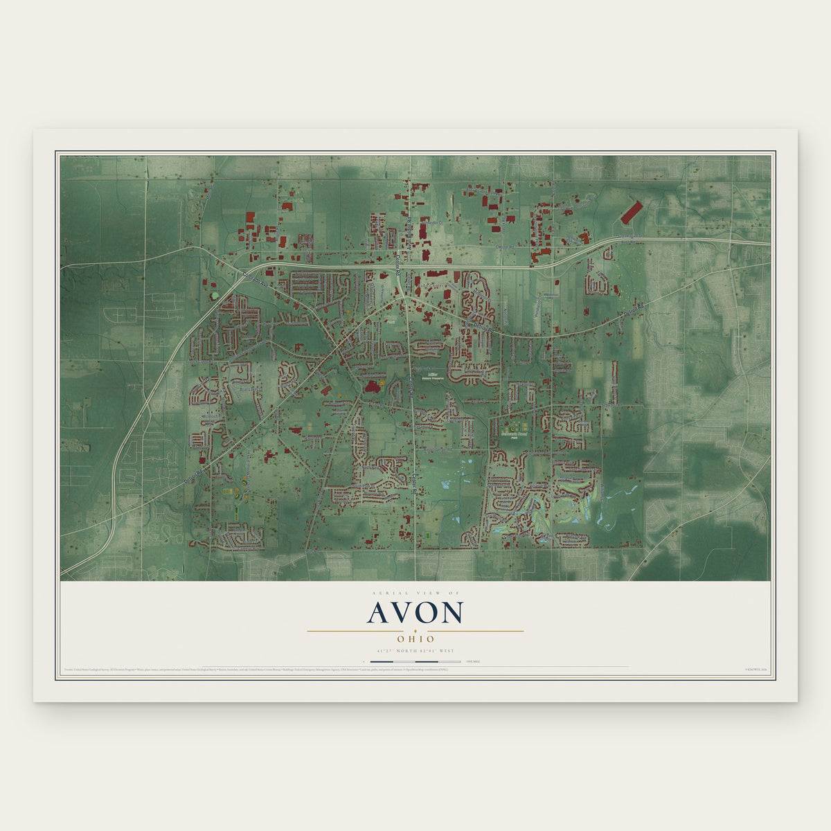 Avon, Ohio map print, the full design