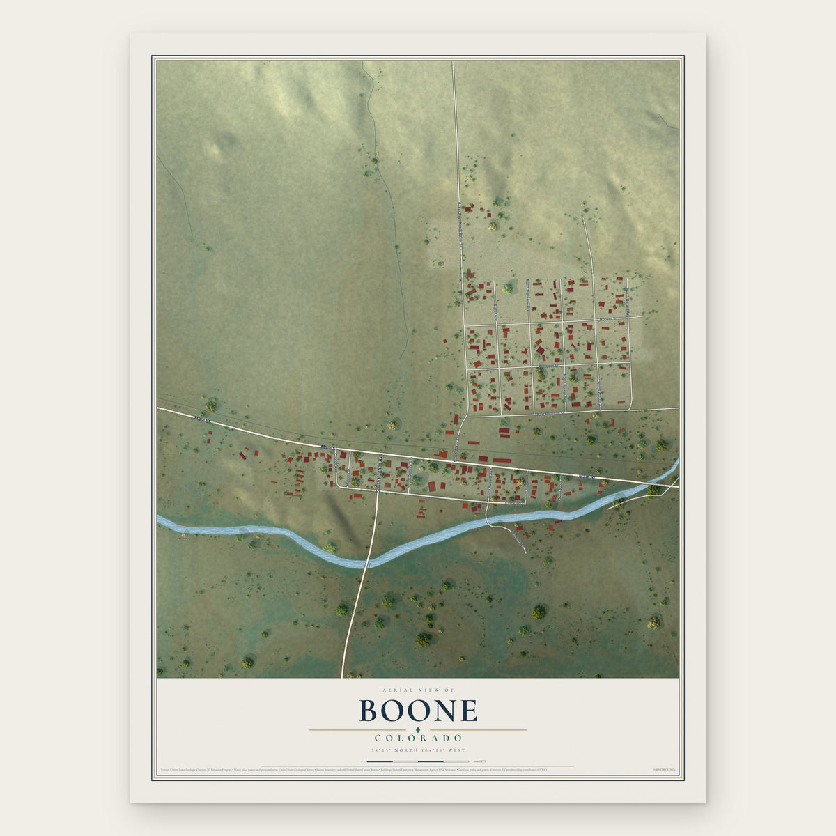 Boone, Colorado map print, the full design