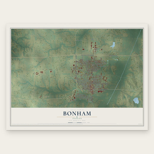 Bonham, Texas map print, the full design