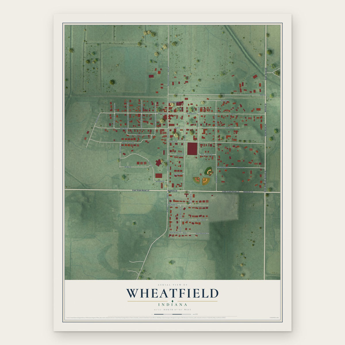Wheatfield, Indiana map print, the full design