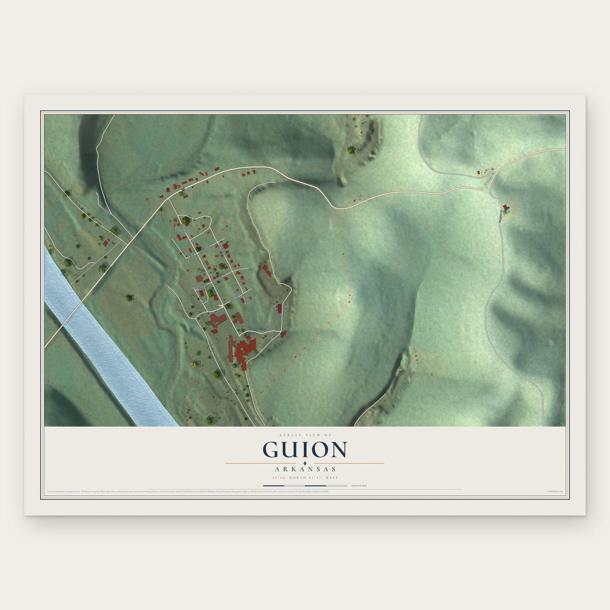 Guion, Arkansas map print, the full design