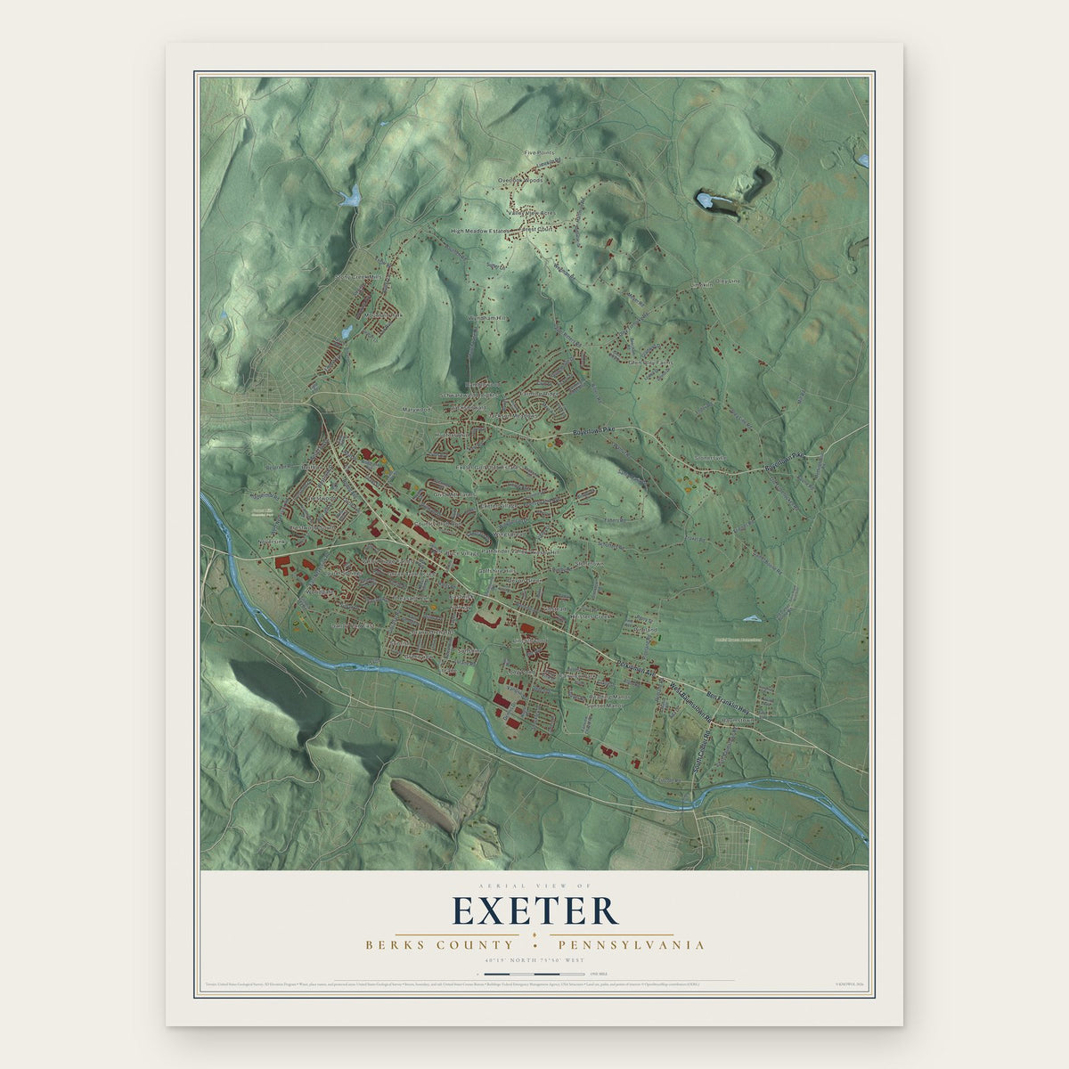 Exeter, Berks County, Pennsylvania map print, the full design
