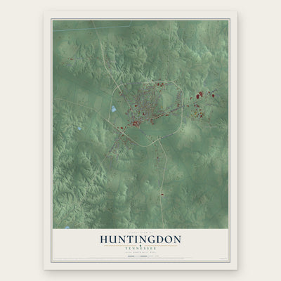 Huntingdon, Tennessee map print, the full design