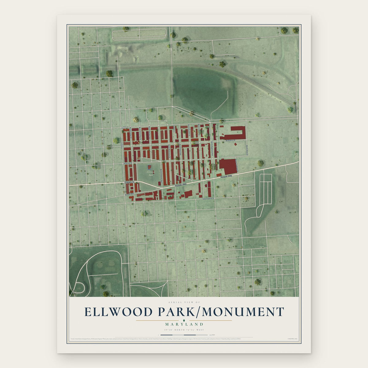 Ellwood Park-Monument, Maryland map print, the full design
