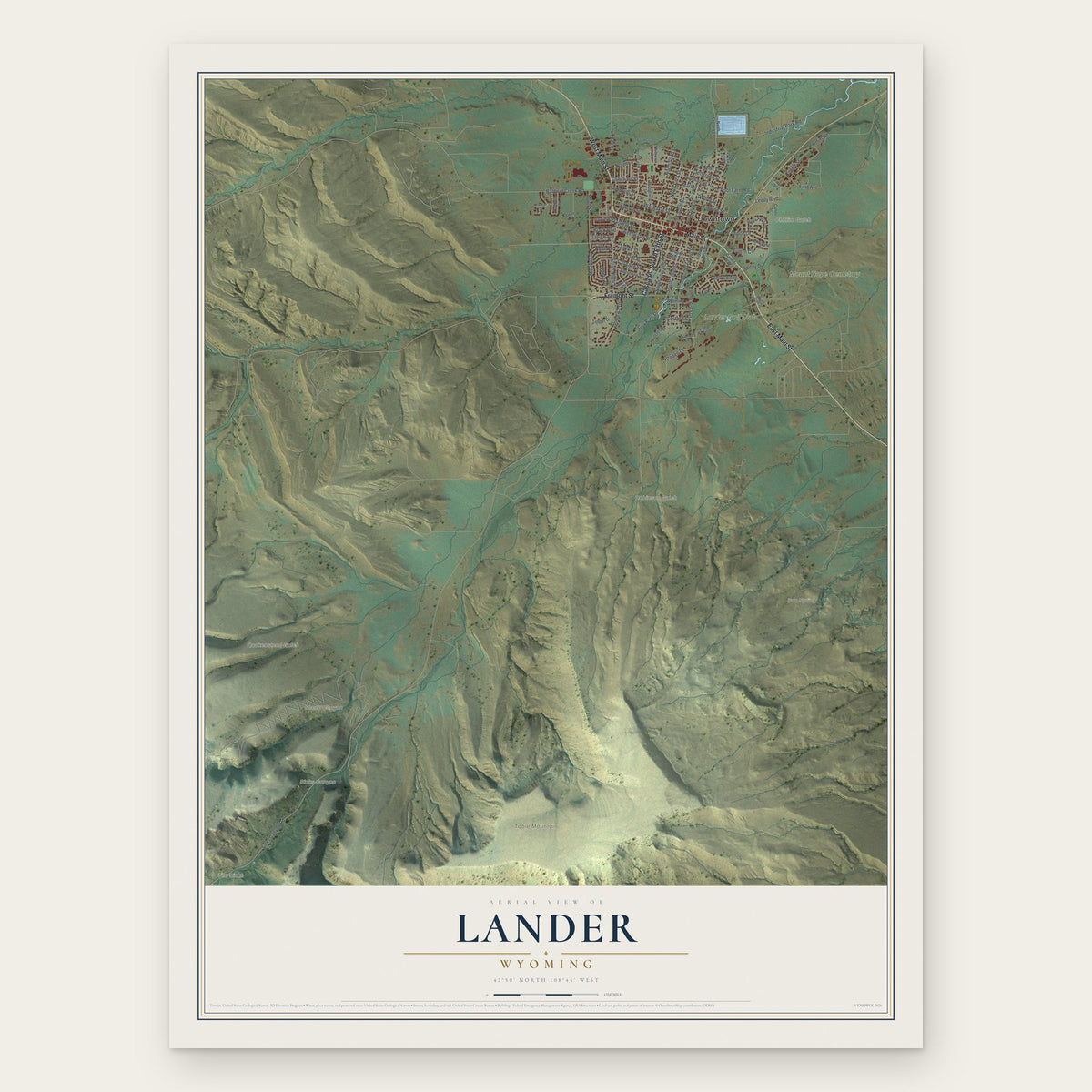 Lander, Wyoming map print, the full design