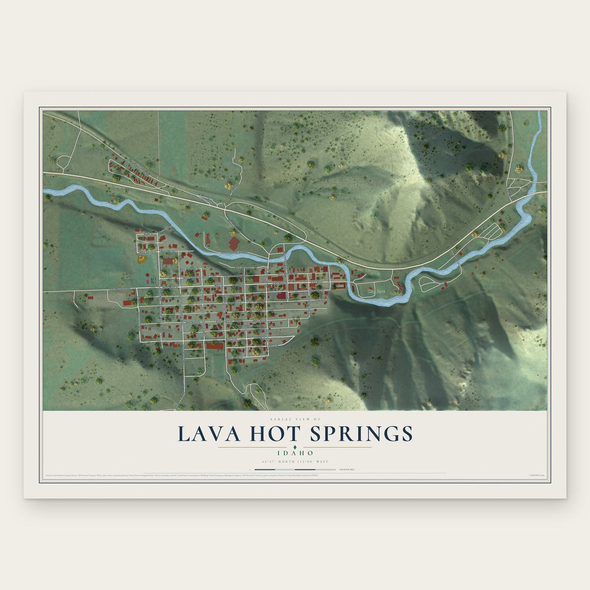 Lava Hot Springs, Idaho map print, the full design