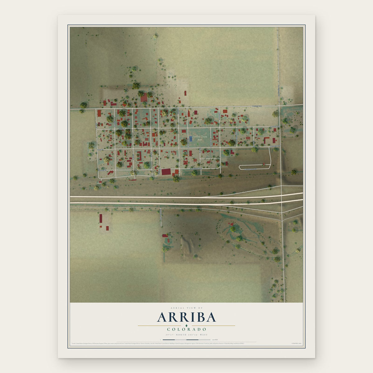 Arriba, Colorado map print, the full design