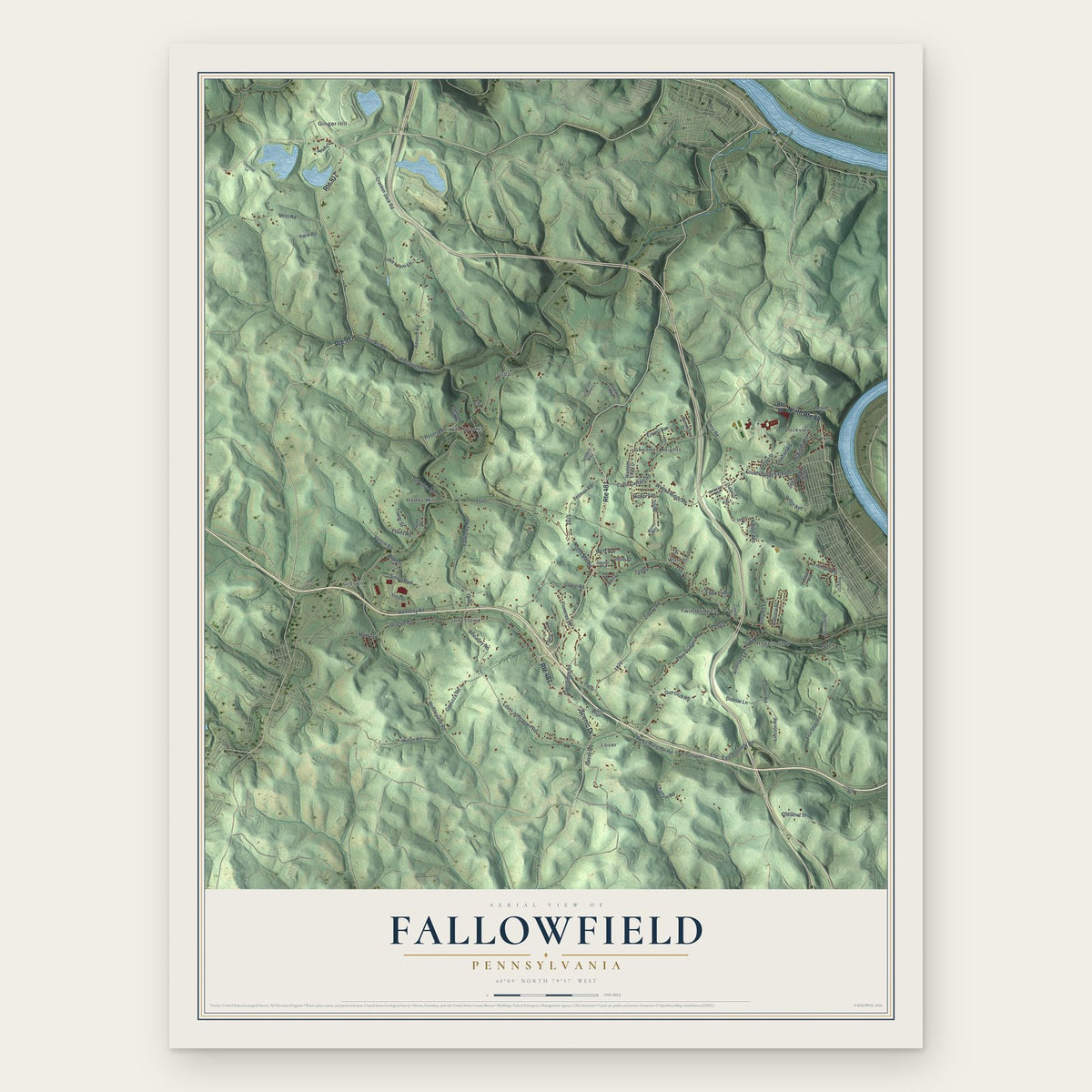 Fallowfield, Pennsylvania map print, the full design