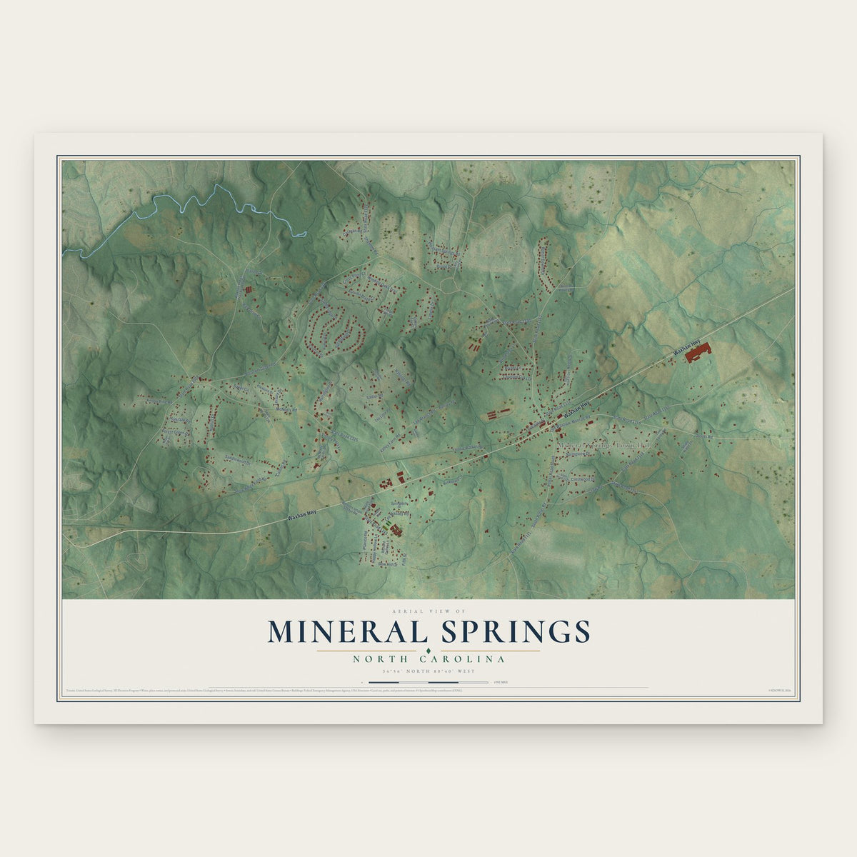 Mineral Springs, North Carolina map print, the full design