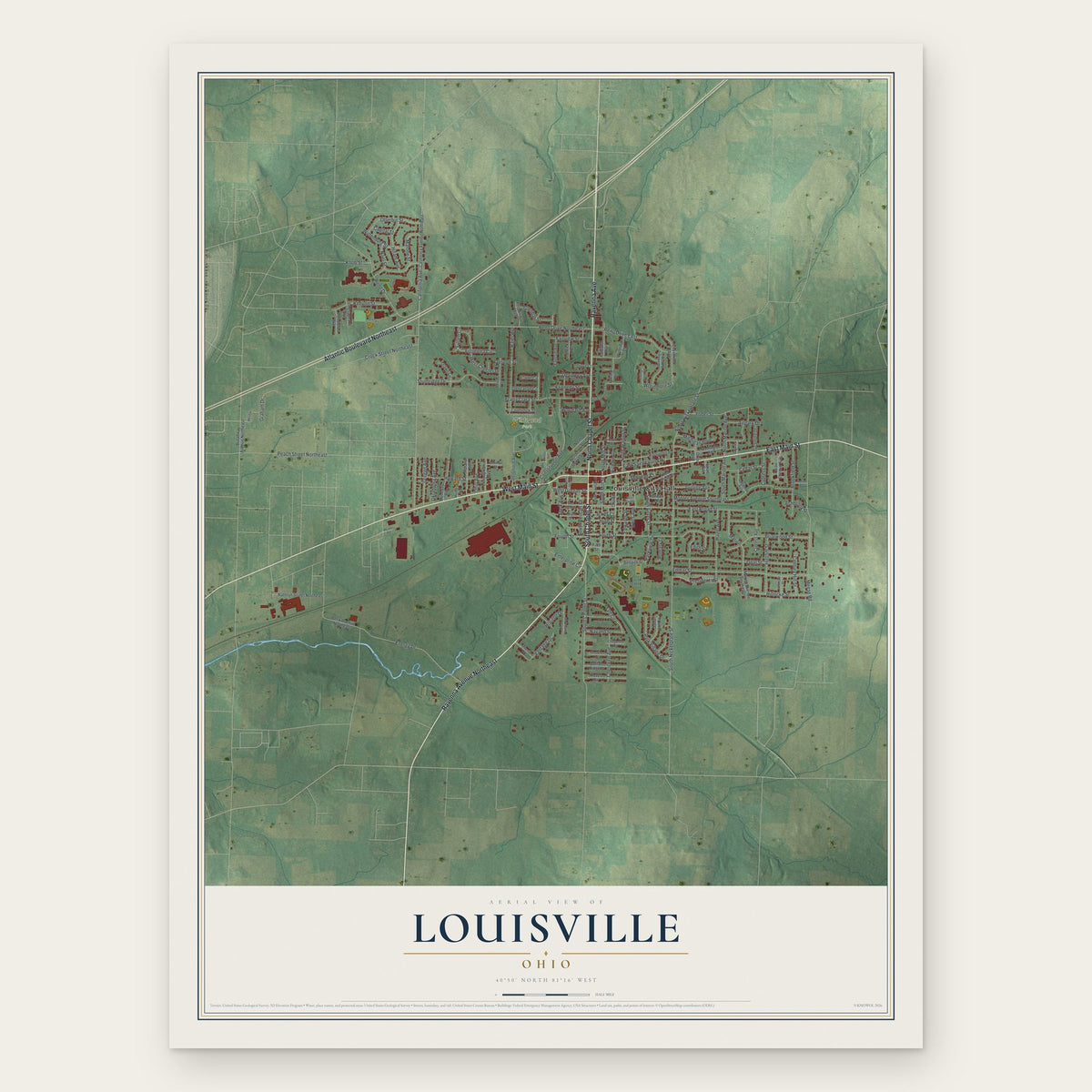 Louisville, Ohio map print, the full design