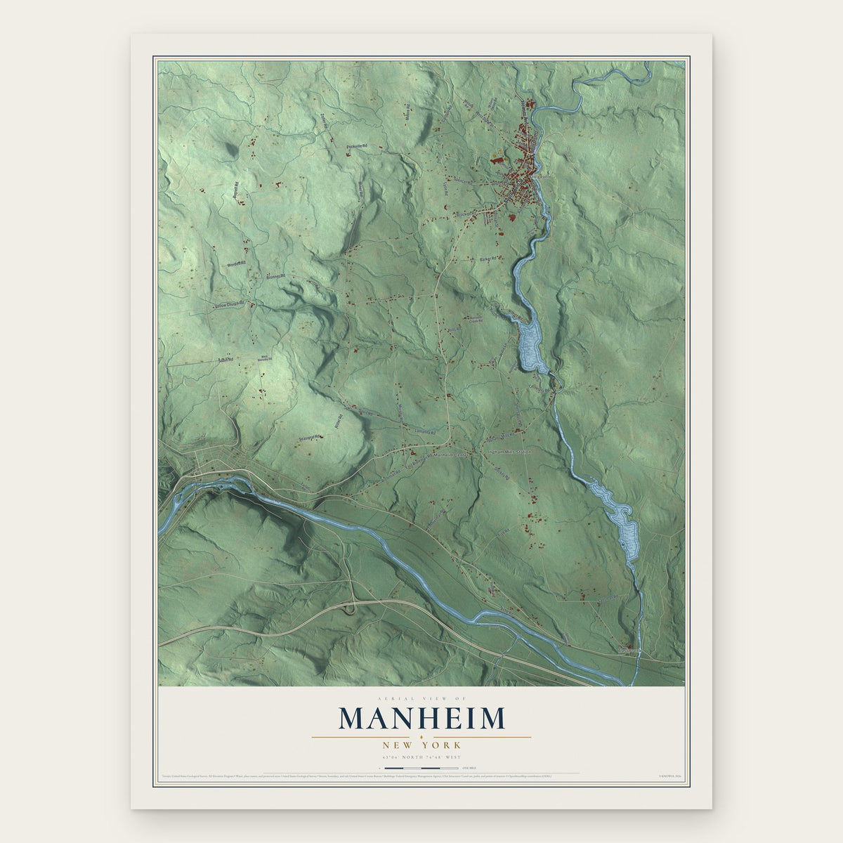 Manheim, New York map print, the full design