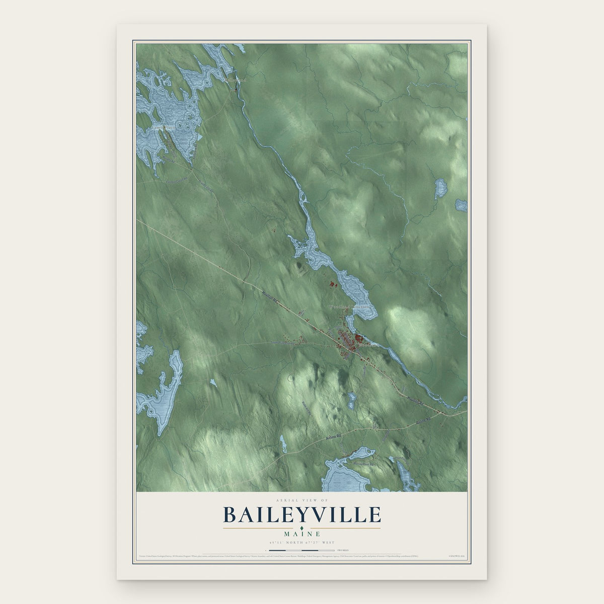 Baileyville, Maine map print, the full design