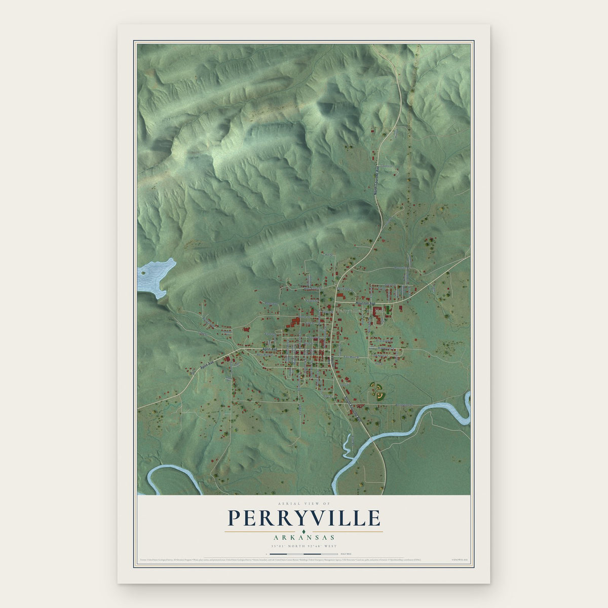 Perryville, Arkansas map print, the full design