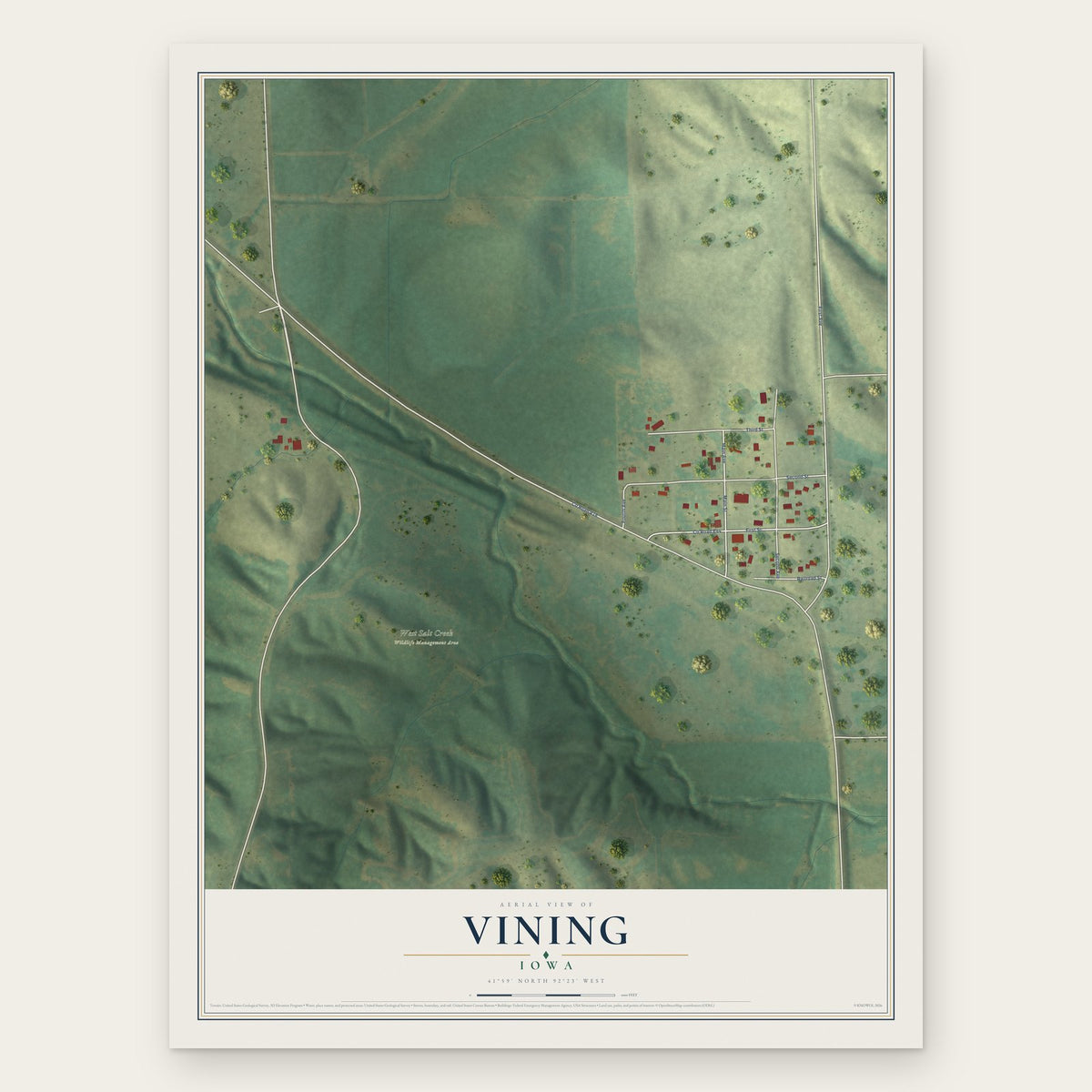 Vining, Iowa map print, the full design