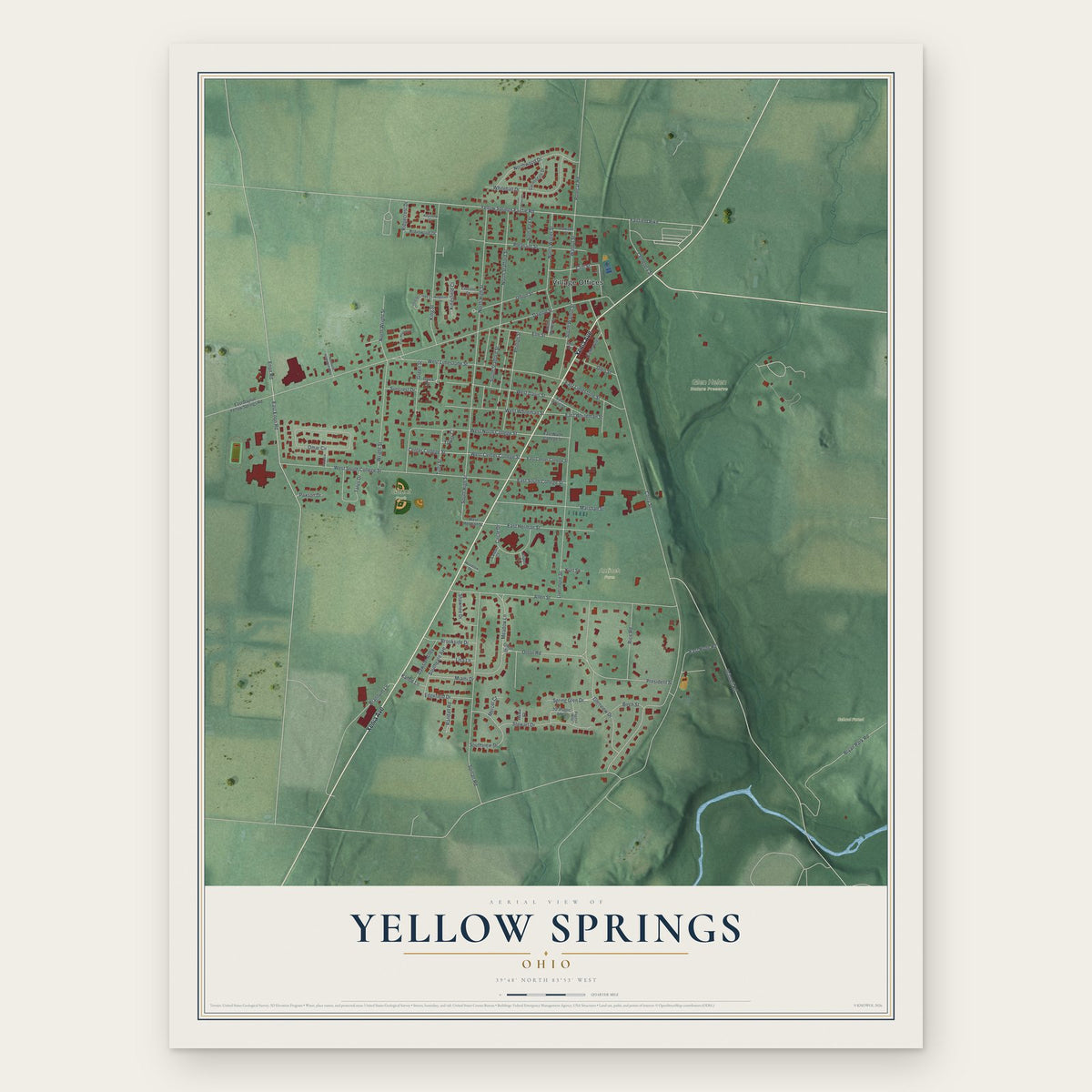 Yellow Springs, Ohio map print, the full design
