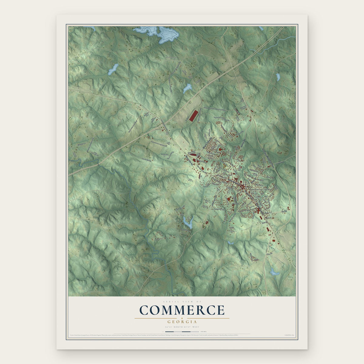 Commerce, Georgia map print, the full design