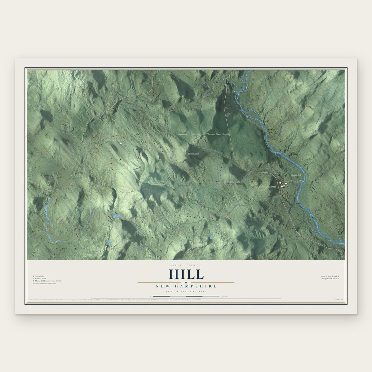 Hill, New Hampshire map print, the full design