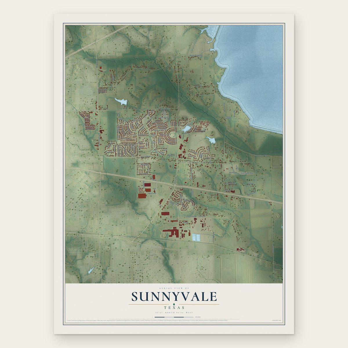 Sunnyvale, Texas map print, the full design