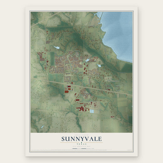 Sunnyvale, Texas map print, the full design