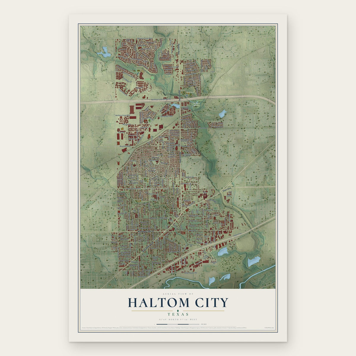 Haltom City, Texas map print, the full design