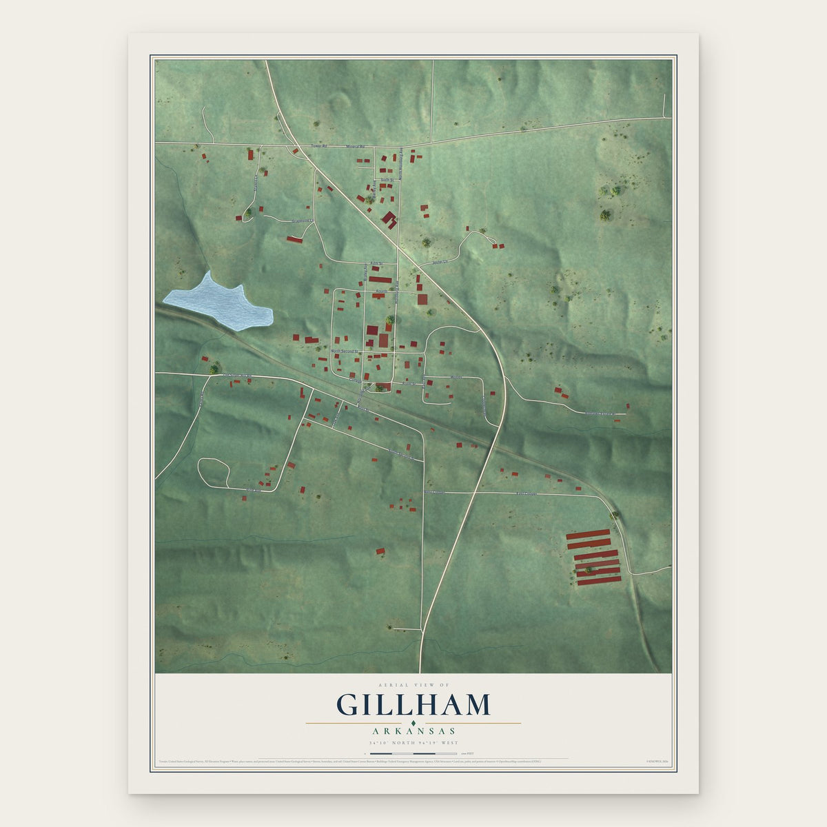 Gillham, Arkansas map print, the full design