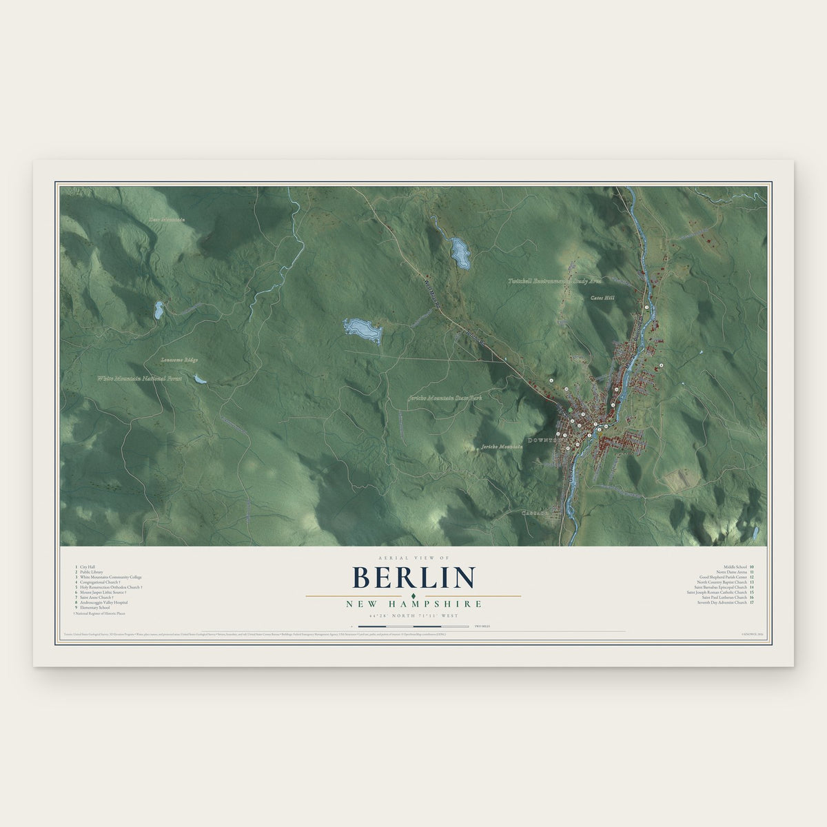 Berlin, New Hampshire map print, the full design