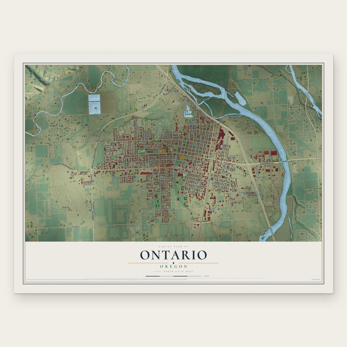 Ontario, Oregon map print, the full design
