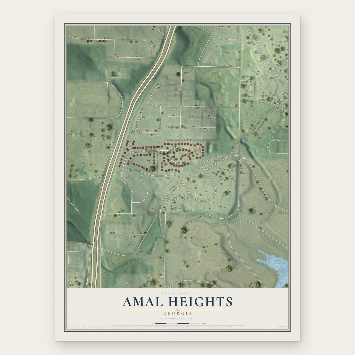 Amal Heights, Georgia map print, the full design