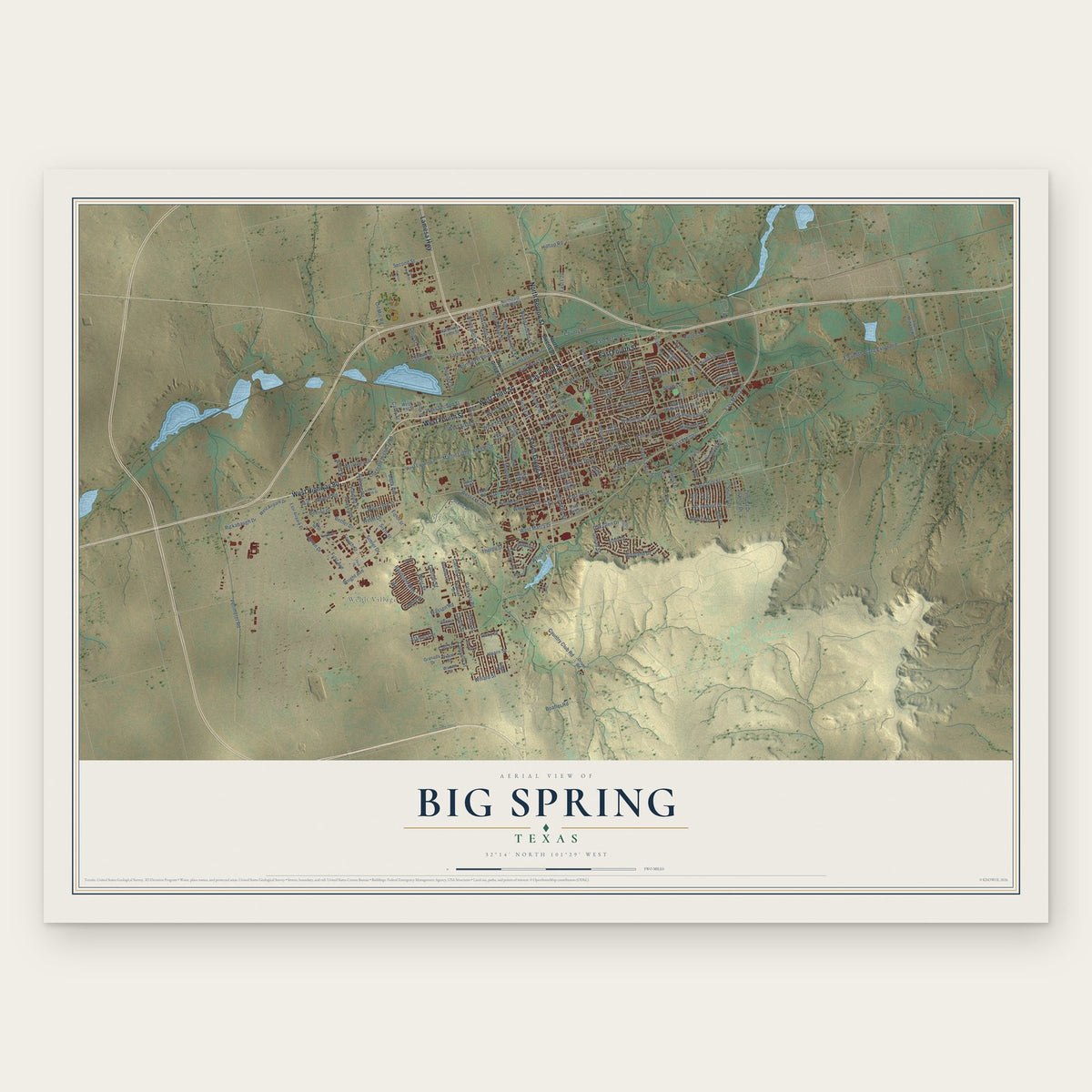 Big Spring, Texas map print, the full design