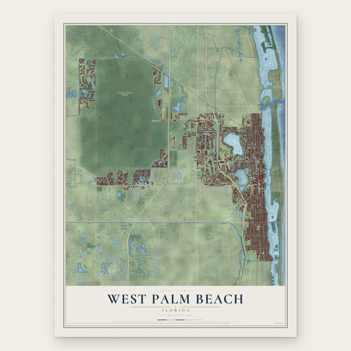 West Palm Beach, Florida map print, the full design