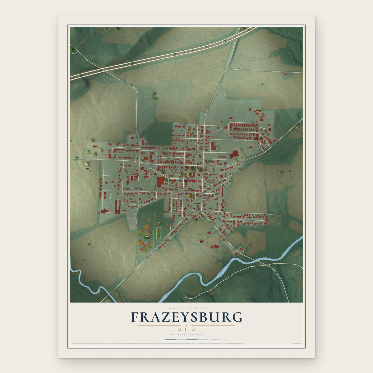 Frazeysburg, Ohio map print, the full design