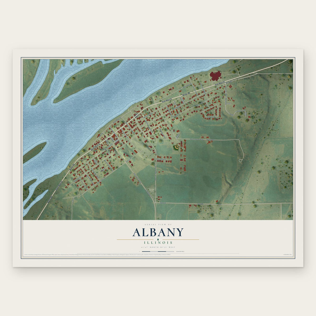 Albany, Illinois map print, the full design