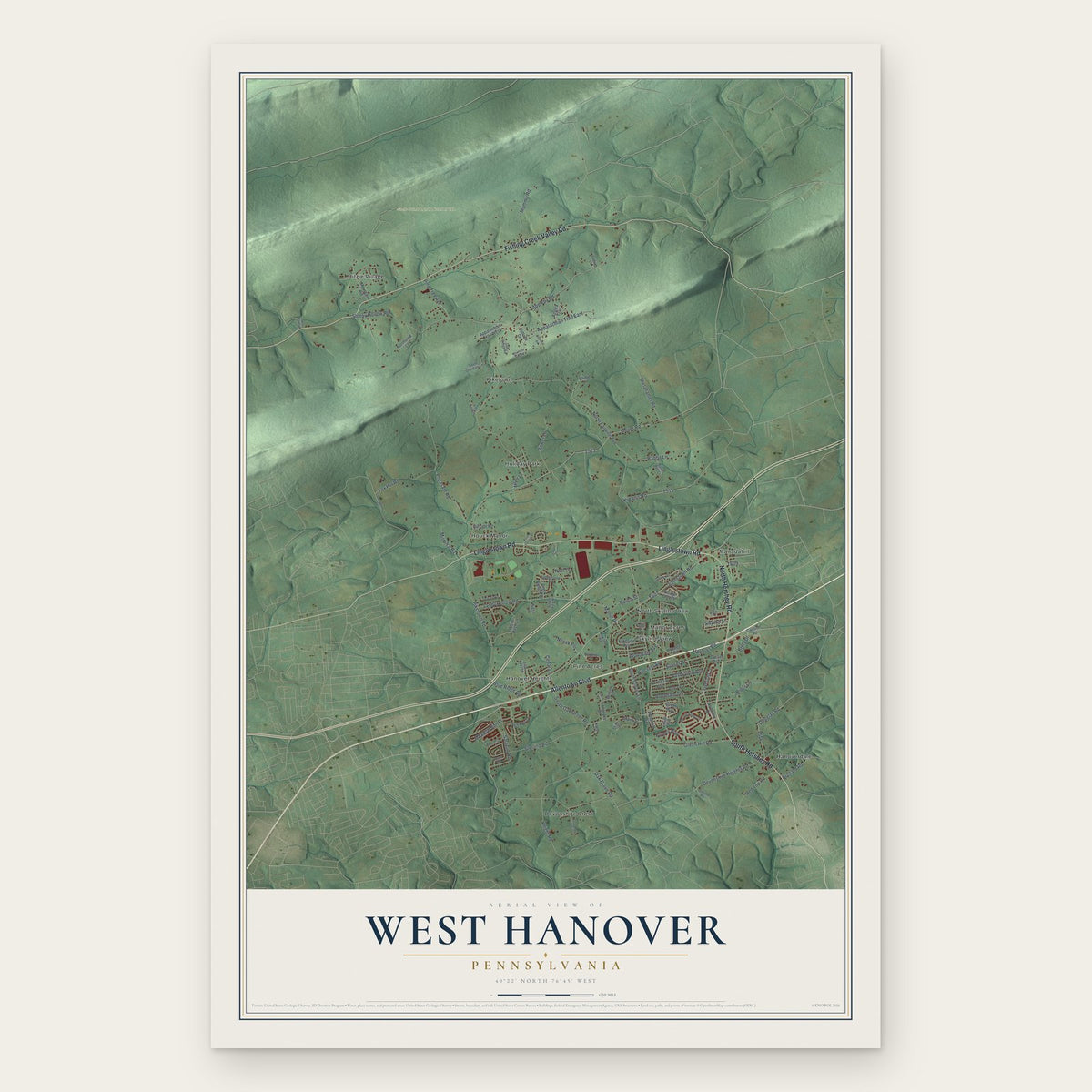 West Hanover, Pennsylvania map print, the full design