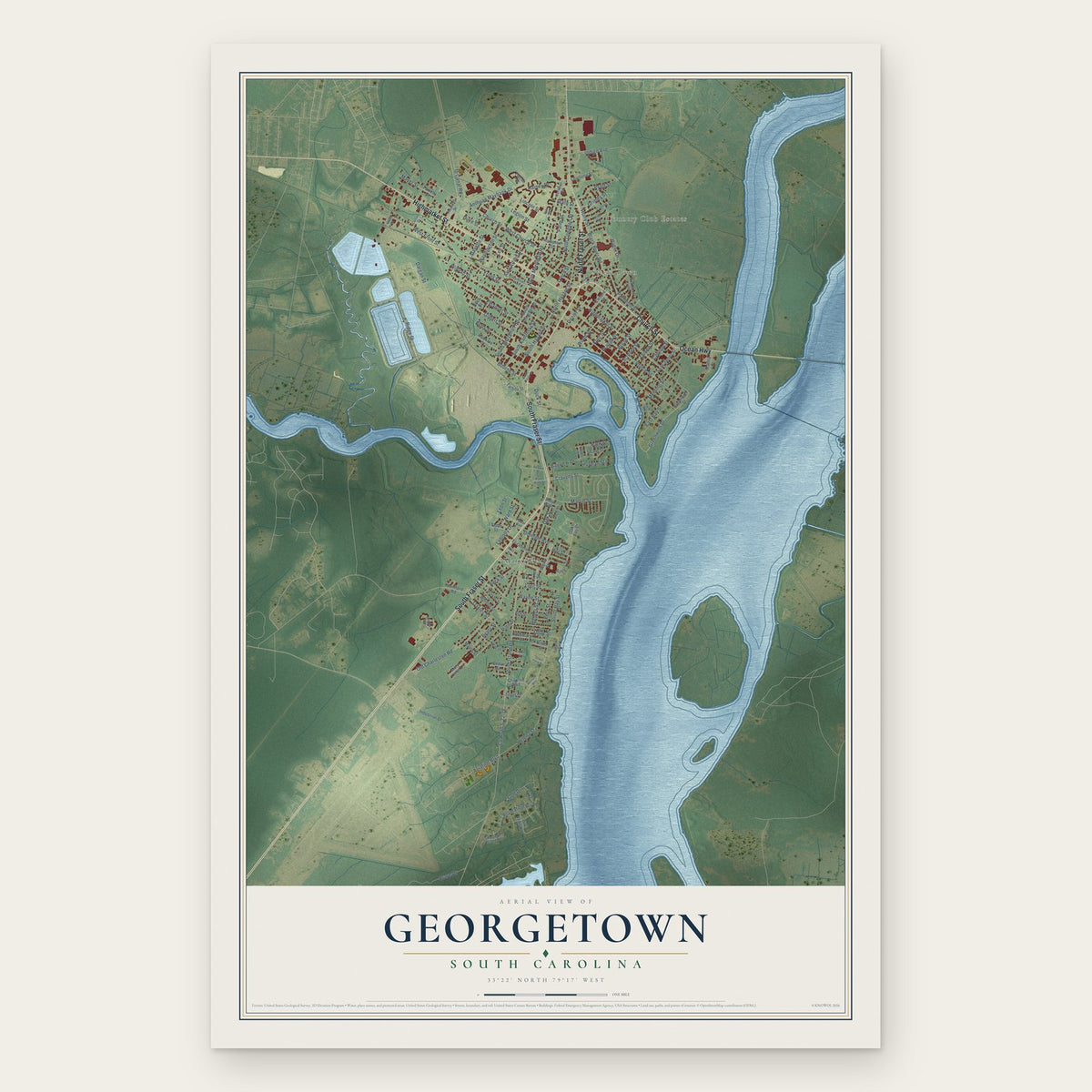 Georgetown, South Carolina map print, the full design