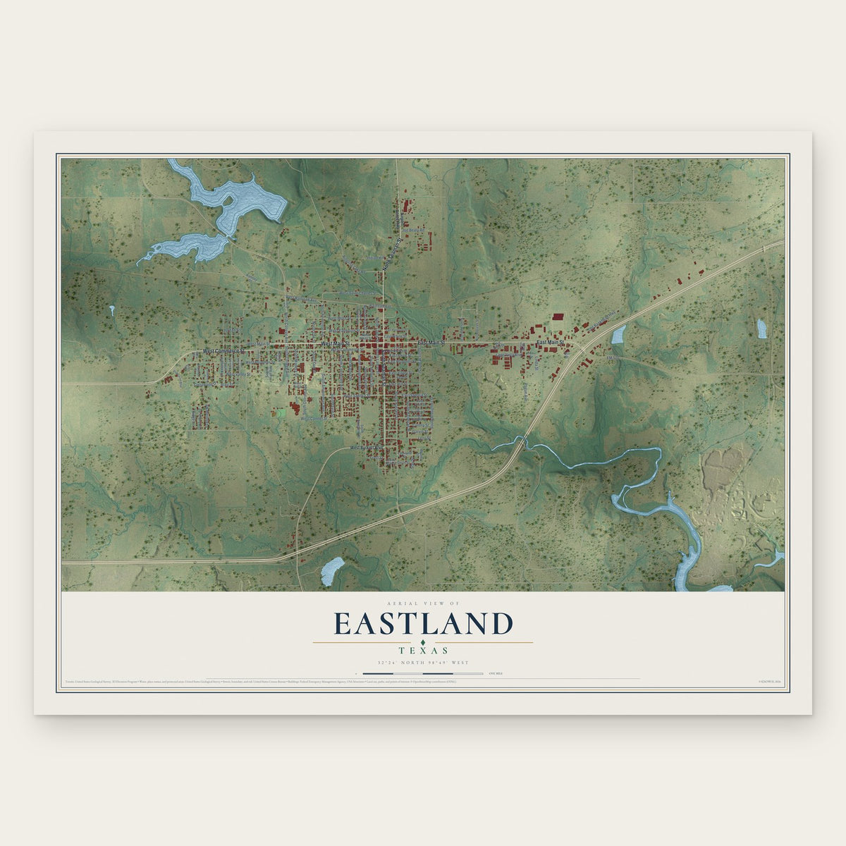 Eastland, Texas map print, the full design