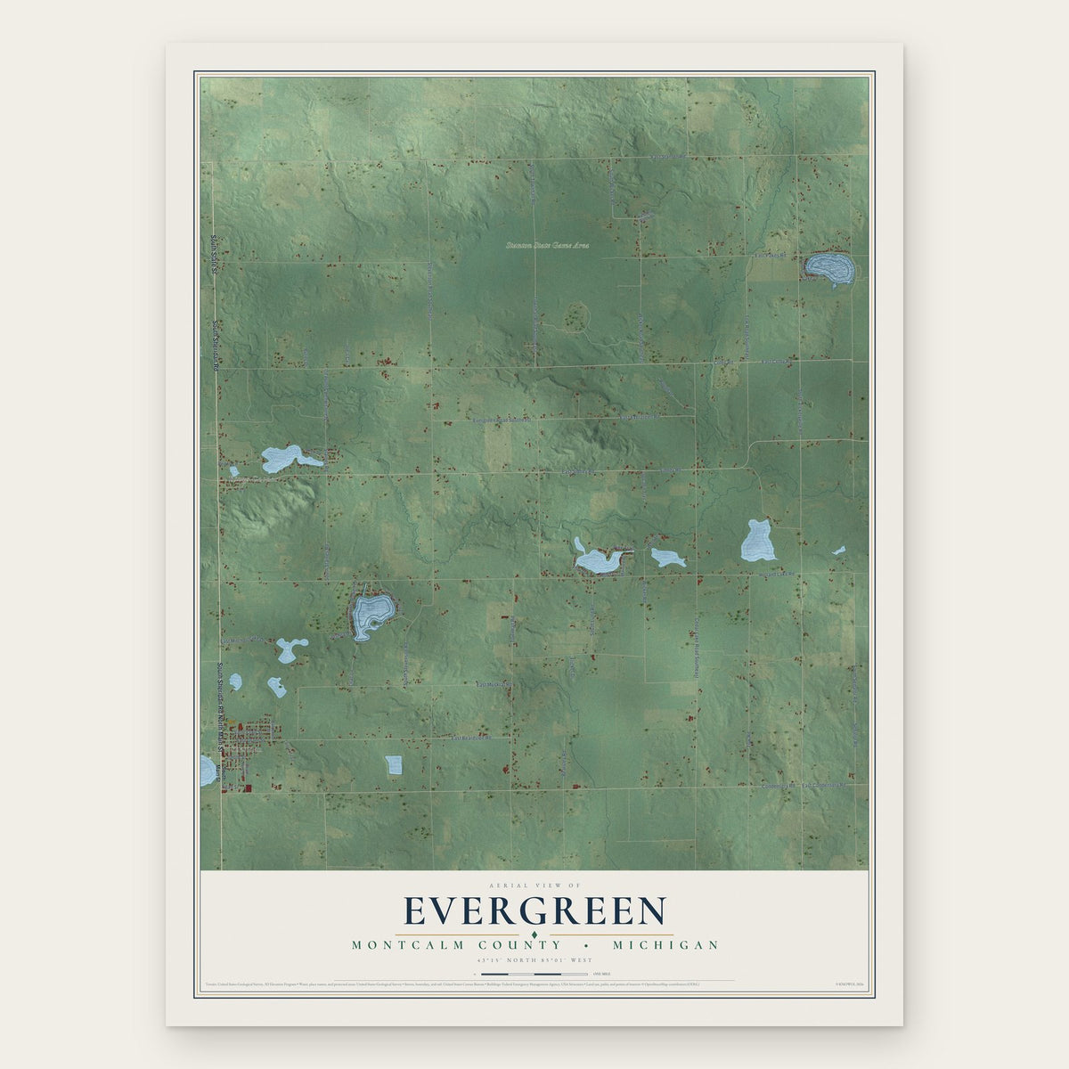 Evergreen, Montcalm County, Michigan map print, the full design