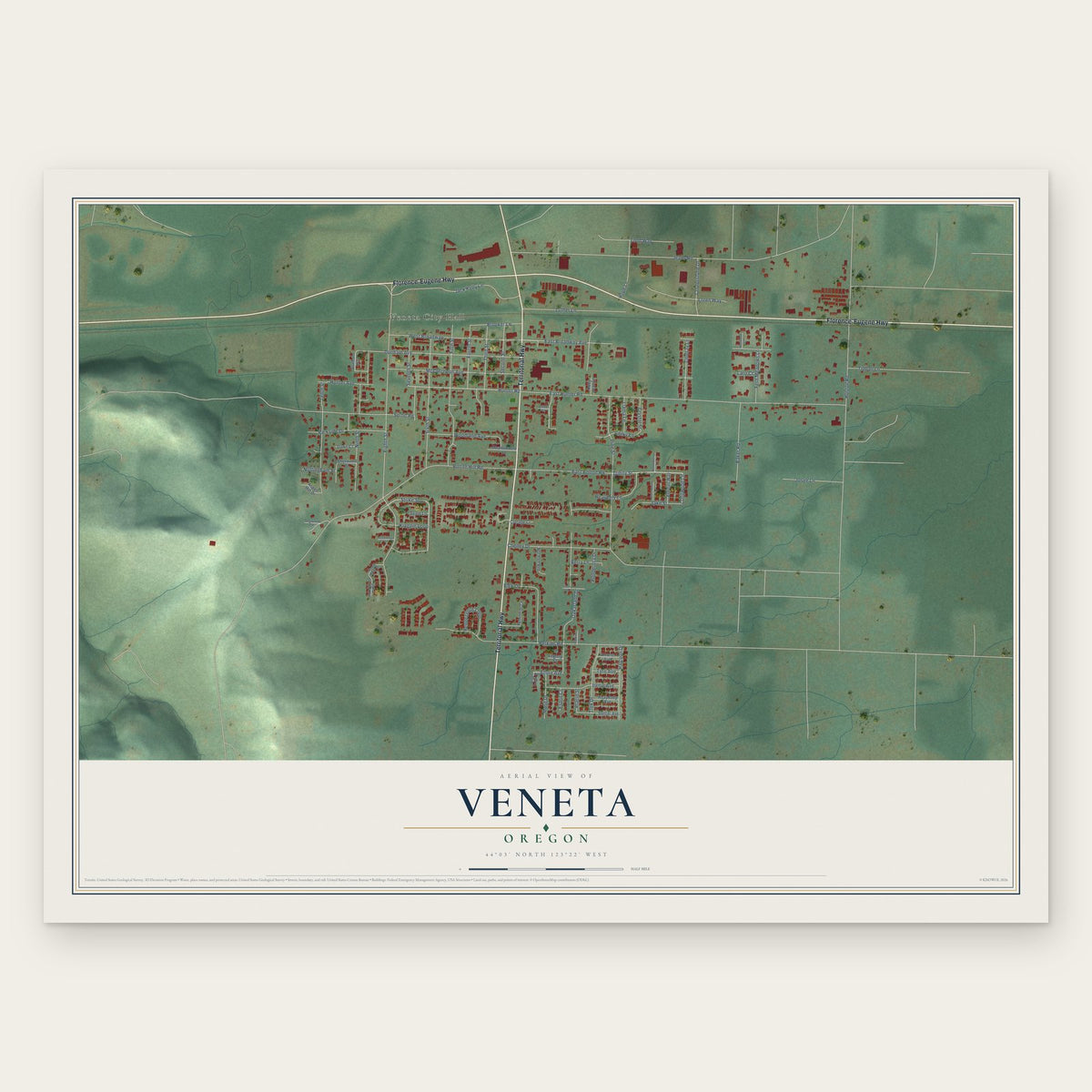 Veneta, Oregon map print, the full design
