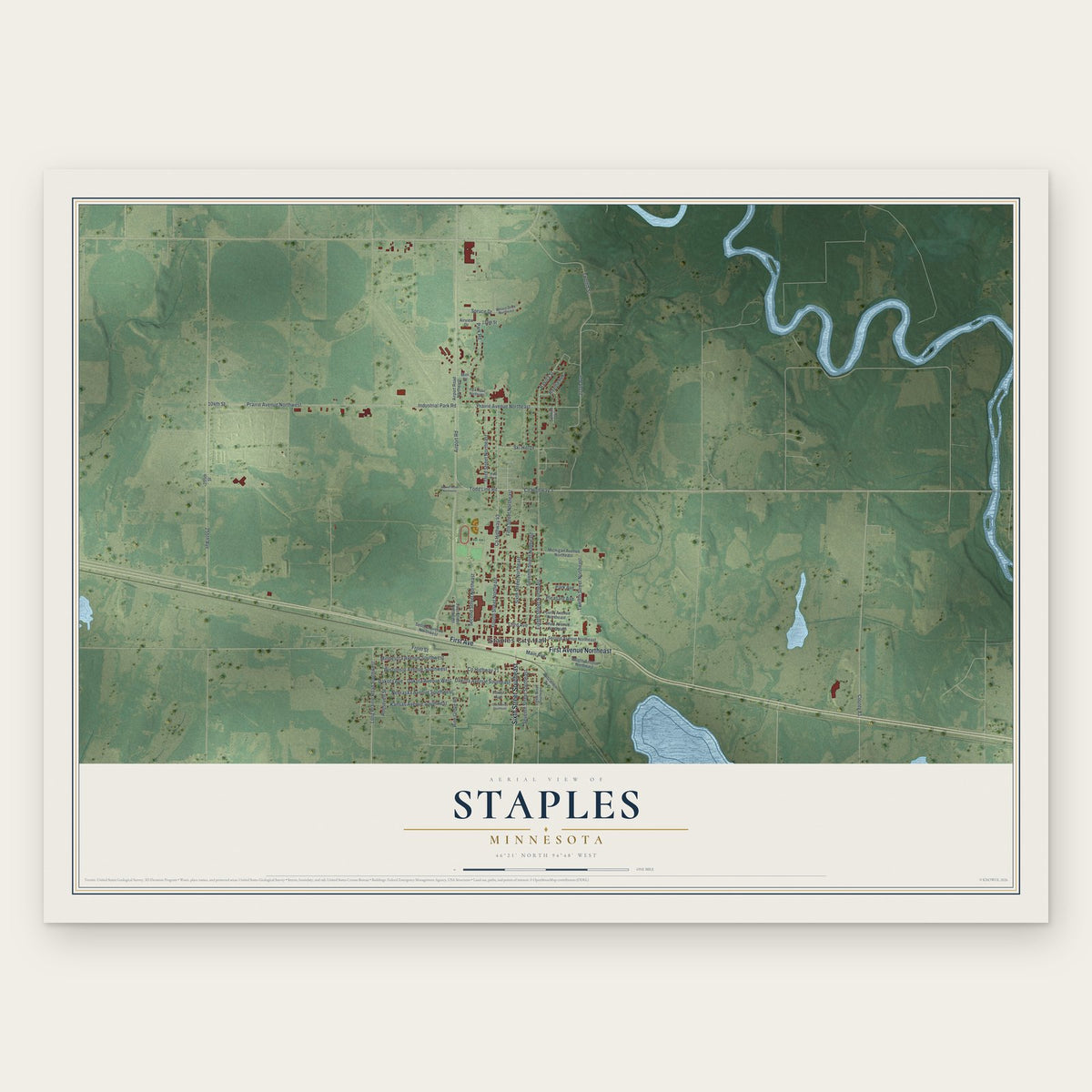 Staples, Minnesota map print, the full design