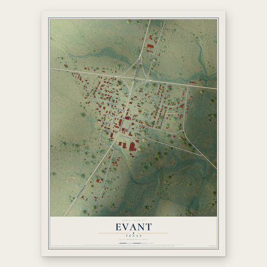 Evant, Texas map print, the full design
