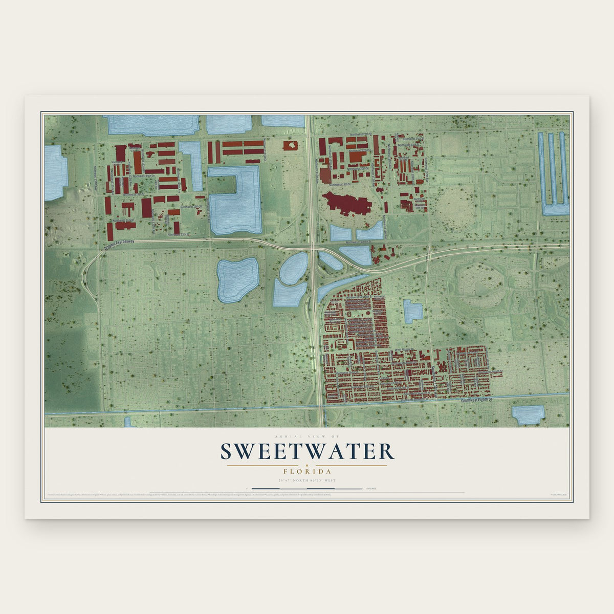 Sweetwater, Florida map print, the full design